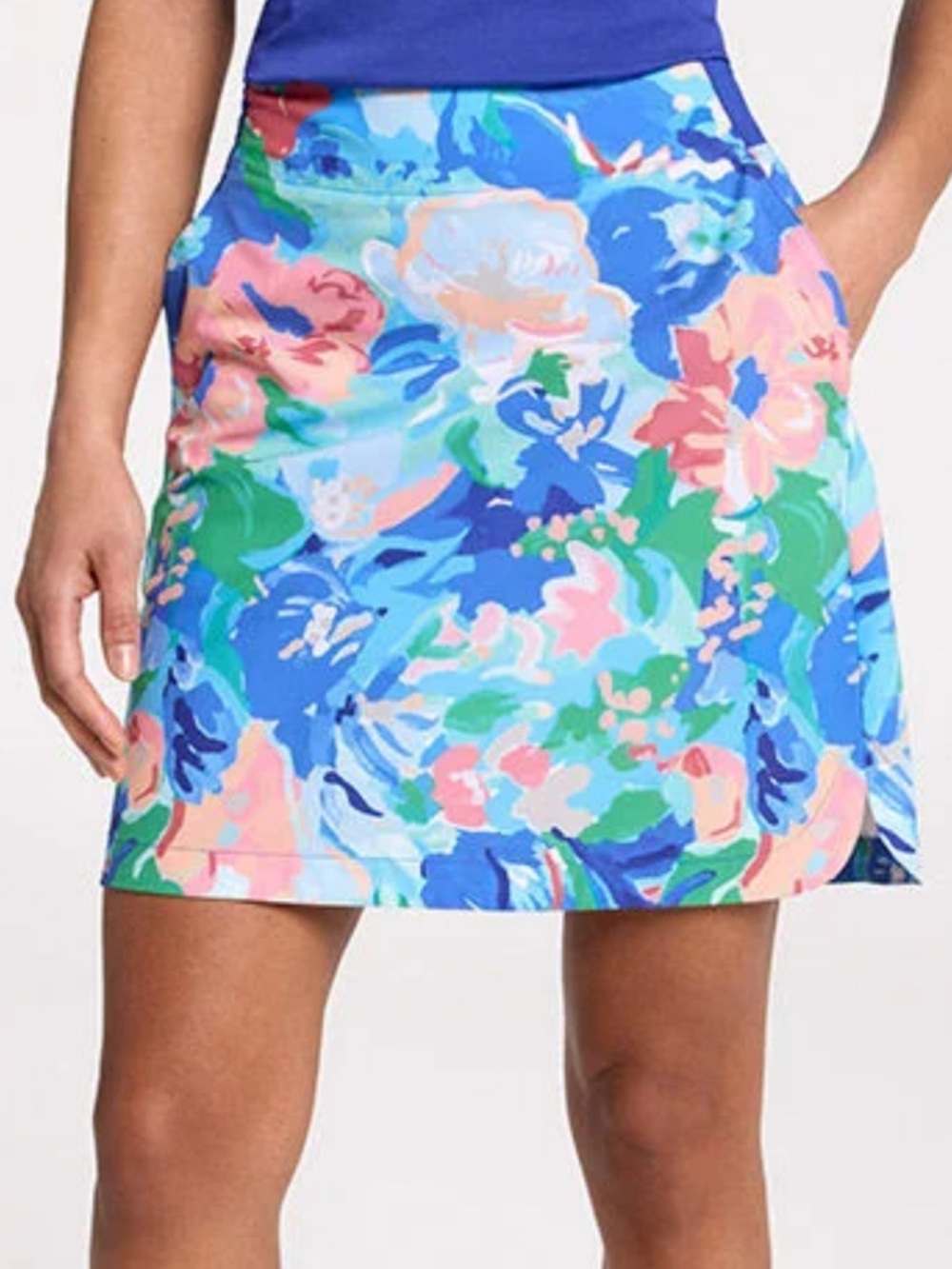 Walter Hagen Performance Blue 16” Pull-On Floral-Print A-Line Skirt